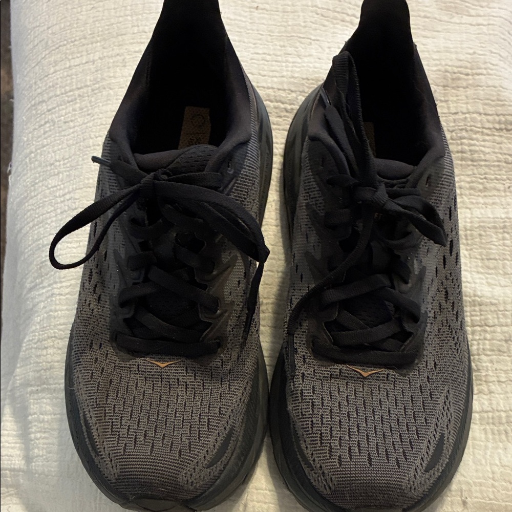 Hoka Women's Gray Clifton 8 Running Shoe with Orange Logo Accent - Picture 3 of 10